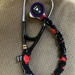 Black and Red Stethoscope with Heart Pattern Cover